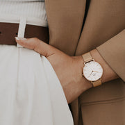Daniel Wellington Classic Petite White Dial Rose Gold Mesh Bracelet Watch For Women - DW00100219