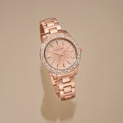 Michael Kors Liliane Three Hand Rose Gold Dial Rose Gold Steel Strap Watch For Women - MK4651