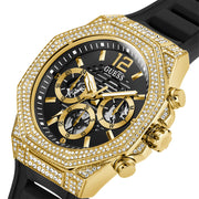Guess Momentum Chronograph Diamonds Black Dial Black Silicone Strap Watch For Men - GW0518G2