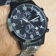 Hugo Boss Aeroliner Chronograph Black Dial Black Steel Strap Watch for Men - 1513180