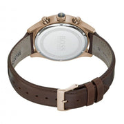 Hugo Boss Grand Prix Chronograph Blue Dial Brown Leather Strap Watch for Men - 1513604