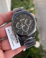 Hugo Boss Classic Chronograph Grey Dial Grey Steel Strap Watch for Men - 1513364