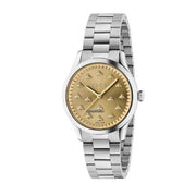 Gucci G Timeless Quartz Gold Dial Silver Steel Strap Watch for Women - YA1265035