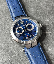 Versace Aion Chronograph Blue Dial Blue Leather Strap Watch for Men - VE1D01220