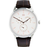 Tommy Hilfiger Brad Chronograph White Dial Brown Leather Strap Watch For Men - 1710389