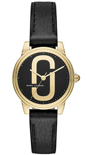 Marc Jacobs Corie Black Dial Black Leather Strap Watch for Women - MJ1580