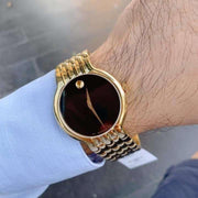 Movado Veturi Quartz Black Dial Gold Steel Strap Watch for Men - 0606934
