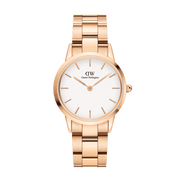 Daniel Wellington Iconic Link White Dial Rose Gold Steel Strap Watch For Women - DW00100211