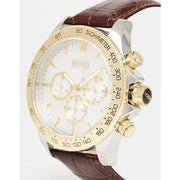 Hugo Boss Ikon Chronograph White Dial Brown Leather Strap Watch for Men - 1513174