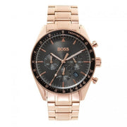 Hugo Boss Trophy Chronograph Grey Dial Rose Gold Steel Strap Watch for Men - 1513632