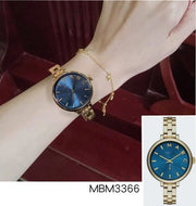 Marc Jacobs Sally Blue Dial Gold Steel Strap Watch for Women - MBM3366