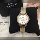 Coach Delancey Diamonds Silver Dial Gold Steel Strap Watch for Women - 14502354