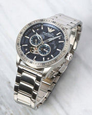 Emporio Armani Meccanico Automatic Blue Dial Silver Steel Strap Watch For Men - AR60052