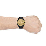 Diesel Mega Chief Chronograph Gold Dial Black Steel Strap Watch For Men - DZ4485