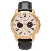 Fossil Grant Chronograph White Dial Black Leather Strap Watch for Men - FS5272