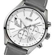 Hugo Boss Grand Prix White Dial Grey Leather Strap Watch for Men - 1513633