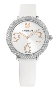 Swarovski Crystal Frost Silver Dial White Leather Strap Watch for Women - 5484070