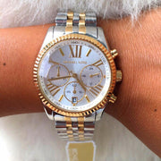 Michael Kors Lexington Chronograph Silver Dial Two Tone Steel Strap Watch for Women - MK5955