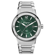 Salvatore Ferragamo F-80 Bracelet Green Dial Silver Steel Strap Watch For Men - SFHY00621