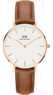 Daniel Wellington Petite Durham White Dial Brown Leather Strap Watch For Women - DW00100172