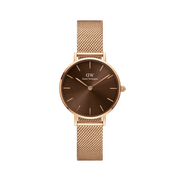 Daniel Wellington Petite Amber Brown Dial Gold Mesh Strap Watch For Women - DW00100476