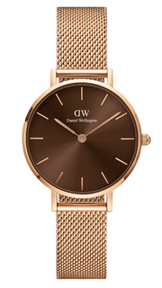 Daniel Wellington Petite Amber Brown Dial Rose Gold Mesh Strap Watch for Women - DW00100478
