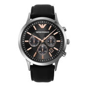 Emporio Armani Giovanni Chronograph Black Dial Black Leather Strap Watch For Men - AR11431