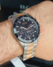 Hugo Boss Talent Chronograph Black Dial Two Tone Steel Strap Watch for Men - 1513584