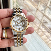 Michael Kors Lexington Chronograph Silver Dial Two Tone Steel Strap Watch for Women - MK5955