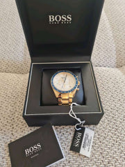 Hugo Boss Trophy Chronograph White Dial Gold Steel Strap Watch for Men - 1513631