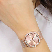 Guess Tapestry Diamonds Rose Gold Dial Rose Gold Mesh Bracelet Watch for Women - GW0354L3