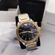 Emporio Armani Chronograph Black Dial Two Tone Steel Strap Watch For Men - AR11521