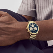 Movado Heritage Calendoplan Blue Dial Gold Steel Strap Watch for Men - 3650015