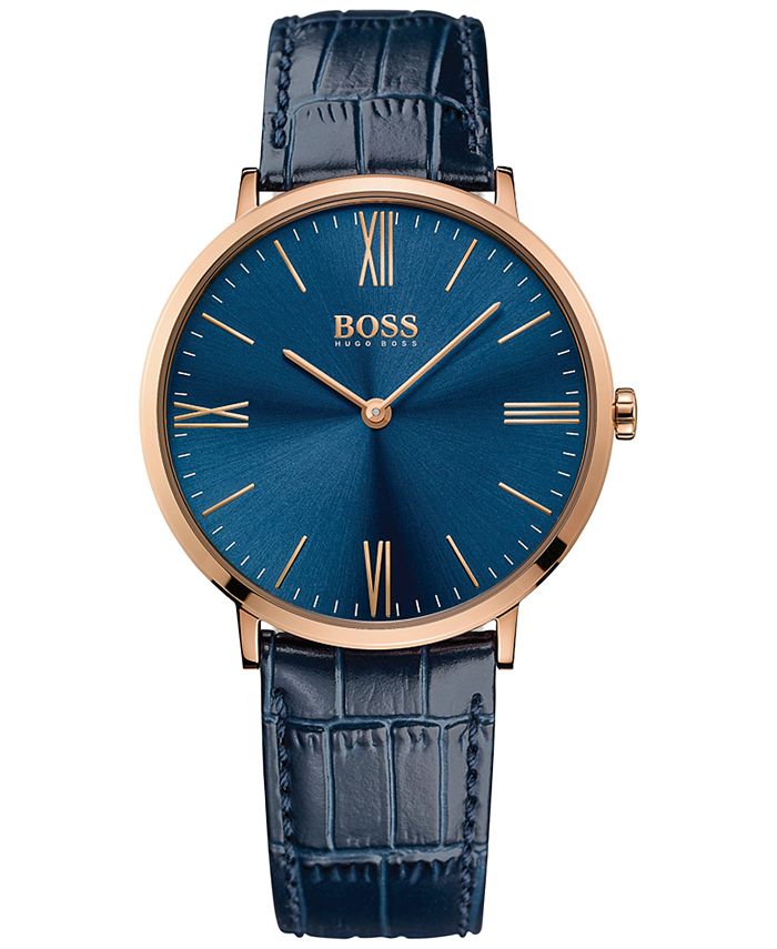 Hugo Boss Jackson Blue Dial Black Leather Strap Watch for Men - 1513371