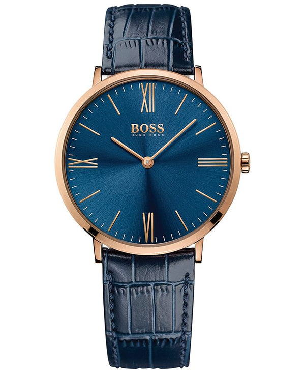 Hugo Boss Jackson Blue Dial Black Leather Strap Watch for Men - 1513371