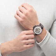 Maserati Ingegno Automatic Skeleton White Dial Brown Leather Strap Watch For Men - R8821119003