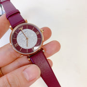 Emporio Armani Gianni T Bar Crystals Purple Dial Purple Leather Strap Watch for Women - AR11487