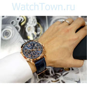 Guess Horizon Chronograph Blue Dial Blue Leather Strap Watch For Men - W0380G5