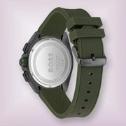 Hugo Boss Volane Chronograph Grey Dial Green Silicone Strap Watch For Men - 1513952