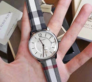 Burberry The Classic Horseferry Silver Dial Black Leather Strap Watch for Men - BU10002