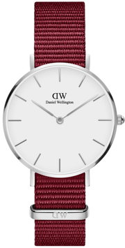Daniel Wellington Roselyn 3A Petite White Dial Ruby Red NATO Strap Watch For Women - DW00100292