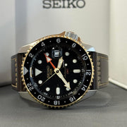 Seiko 5 Sports SKX GMT Automatic Mocha Black Dial Brown Leather Strap Watch For Men - SSK036K1