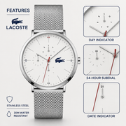 Lacoste Moon Multifunction White Dial Silver Steel Strap Watch for Men - 2011025