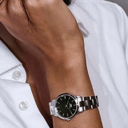 Daniel Wellington Iconic Link Black Dial Silver Steel Strap Watch For Women - DW00100206