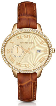 Michael Kors Whitley Quartz Gold Dial Brown Leather Strap Watch For Women - MK2428