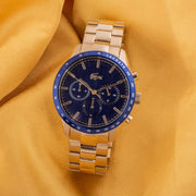 Lacoste Boston Blue Dial Gold Steel Strap Watch for Men - 2011096