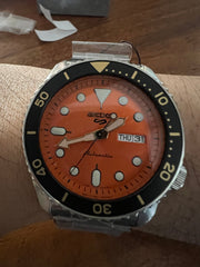 Seiko 5 Sports Automatic Orange Dial Silver Steel Strap Watch For Men - SRPD59K1