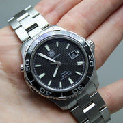 Tag Heuer Aquaracer Caliber 5 Automatic Black Dial Silver Steel Strap Watch for Men - WAK2110.BA0830