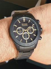 Hugo Boss Ikon Chronograph Black Dial Black Steel Strap Watch for Men - 1513278