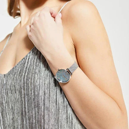 Fossil Jacqueline Mother of Pearl Blue Dial Silver Mesh Strap